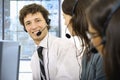 Operators taliking on headset Royalty Free Stock Photo