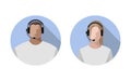 Operators are young men and women online, wearing headphones with a microphone, headset