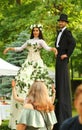 Operetta open air festival O-Fest in the central park. Young actors in retro wedding costumes on s