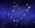 Ophiuchus and Serpens constellations merged together on a starry space background. Relative sizes and color shades of stars based