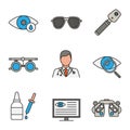 Ophtalmology color icons set