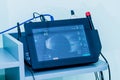 The ophtalmology medical equipment. Ultrasound eye examination.
