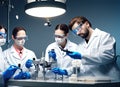 Ophthalmic Laboratory Technicians Fictional Work Enviroment Scene. Royalty Free Stock Photo