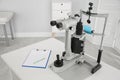 Ophthalmic slit lamp at children`s doctor