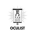 Ophthalmic table for visual examination. Oculist logo. Vector.