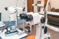 Ophthalmological clinic, eye care, selection of glasses. Optical equipment