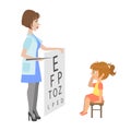 Ophthalmologist Checking Little Girl Eyesight, Part Of Kids Taking Health Exam Series Of Illustrations Royalty Free Stock Photo