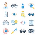 Ophthalmologist equipment icons in a flat style