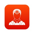 Ophthalmologist with head mirror icon digital red