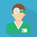 Ophthalmologist with head mirror. Icon isolated on background. F