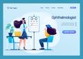An ophthalmologist in his office tests the patient, checking his vision. Concept for landing page