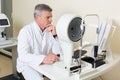 Ophthalmologist sitting near the equipment Royalty Free Stock Photo