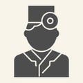 Ophthalmologist or Therapist solid icon. Medical doctor with head mirror glyph style pictogram on white background