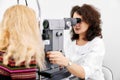 Russia, Moscow, 20.01.2019, an ophthalmologist, using special equipment, treats and examines a patient