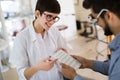 Ophthalmology concept. Patient eye vision examination in ophthalmological clinic Royalty Free Stock Photo