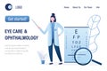 Ophthalmology Diagnostics and Eye Test landing page template Eye test chart. Vision test. Optical exam