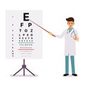 Ophthalmology doctor standing near eye test chart