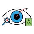 Ophthalmology eye examination icon with chart for vision testing, optical health and clinical diagnostics Royalty Free Stock Photo