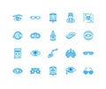 Ophthalmology, eyes health care line icons. Optometry equipment, contact lenses, glasses, blindness. Vision correction Royalty Free Stock Photo