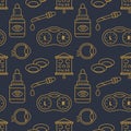 Ophthalmology, eyes health care seamless pattern, medical vector background of dark color. Contact lenses thin line Royalty Free Stock Photo