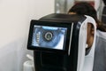 Ophthalmology eyesight diagnostic. Modern eye test machine equipment in ophthalmology clinic Royalty Free Stock Photo