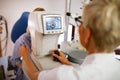 Ophthalmology eyesight diagnostic concept. Modern eye test machine equipment in clinic