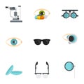 Ophthalmology icons set, flat style