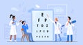 Ophthalmology medicine concept flat vector illustration, cartoon woman man doctor ophthalmologist characters checking Royalty Free Stock Photo