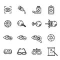 Ophthalmology, optical, optometry Related icons set. Eye health care related pictograms, such as laser correction, eye anatomy, co Royalty Free Stock Photo