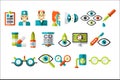 Ophthalmology set, treatment and correction of vision, ophthalmologist equipment vector Illustrations on a white