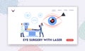 Ophthalmology Surgery Landing Page Template. Patient with Eye Disease Applying Laser Correction, Innovative Technologies