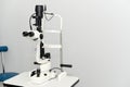 Ophthalmoscopy of the eye. Medical equipment with ophthalmoscope in modern clinic.