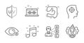 Opinion, Clown and Like icons set. Musical note, Uv protection and Farsightedness signs. Vector