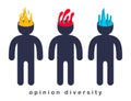 Opinion diversity vector concept, different perspectives metaphor, alternative worldview point of view.