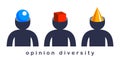 Opinion diversity vector concept, different perspectives metaphor, alternative worldview point of view. Royalty Free Stock Photo