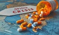 Opioid Crisis Depicted with Spilled Prescription Pills on United States Map, Highlighting the Epidemic of Drug Addiction Royalty Free Stock Photo