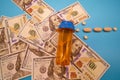 Opioid crisis drugs pills prescription medication and money Royalty Free Stock Photo