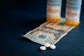 Opioid Crisis - Open Bottle of Prescription Painkillers. Medicare, overdose. Royalty Free Stock Photo