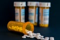 Opioid Crisis - Open Bottle of Prescription Painkillers. Medicare, overdose. Royalty Free Stock Photo