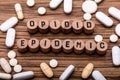 Opioid Epidemic Text On Cork With Prescription Pills