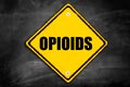 Opioids written on caution sign Royalty Free Stock Photo