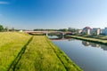 Nice view on Ulgi canal with bridge. Ulgi Canal is flow canal of the Odra River Royalty Free Stock Photo