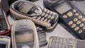 Opole, Poland - 08.07.2023 - Old mobile cell phones, close up