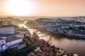 Oporto or Porto city skyline with Douro river and Dom Luis or Luiz iron bridge Royalty Free Stock Photo