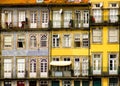 Oporto, Portugal: ancient balconies and windows in Cais (pier) of Ribeira Royalty Free Stock Photo