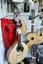 Portuguese guitar and other string instruments in a showcase