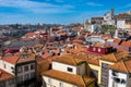 View of Oporto city, typical houses with red roofs with tiles