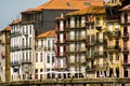 Oporto, Portugal: The traditional and ancient housing buildings in Cais (pier) of Ribeira Royalty Free Stock Photo