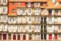Oporto, Portugal: traditional balconies in Cais (pier) da Ribeira Royalty Free Stock Photo