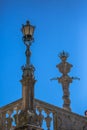 View of a classic street lamp post, Pillory of Porto on background
